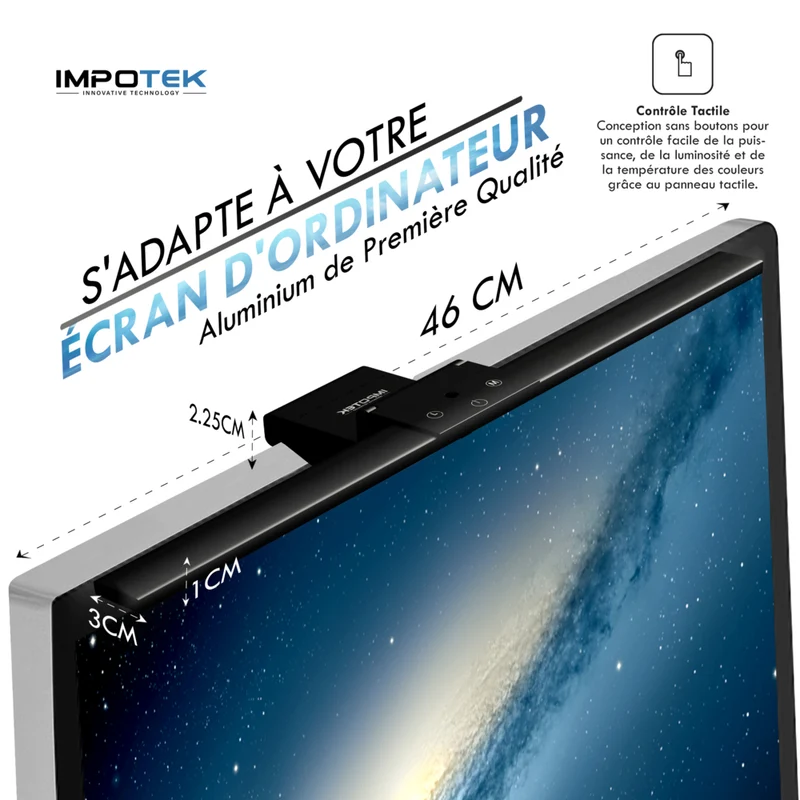 IMPOTEK - Barre lumineuse pour écran LED, lampe d'écran intelligente avec antireflet, contrôle tactile, gradation automatique, minuterie d'extinction