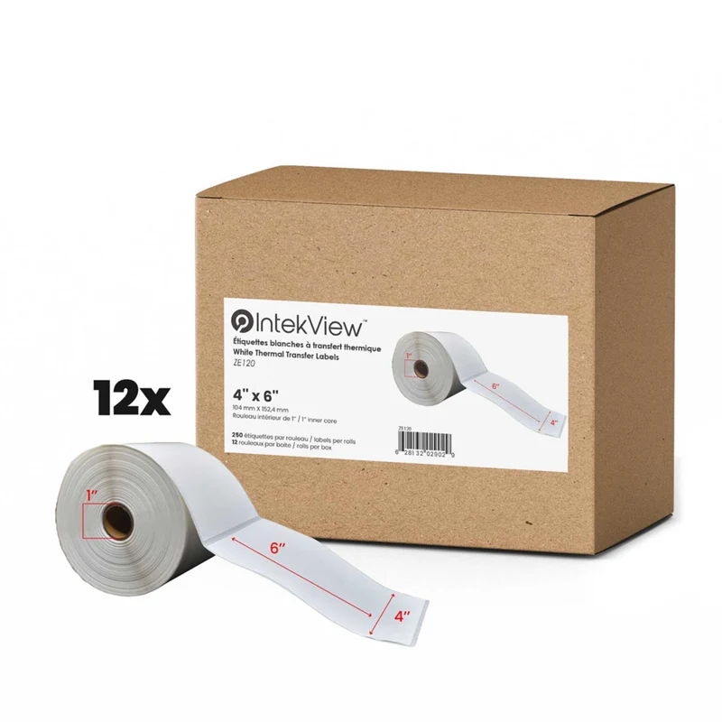 Premium Tape 4" x 6" (102 mm x 152 mm) Thermal Transfer Labels - 1" (25 mm) Core - 12 Rolls