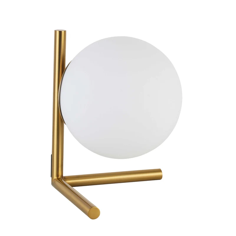 Dainolite - Lampe de table à incandescence contemporaine Folgar, 1 lumière, laiton vieilli et verre opale