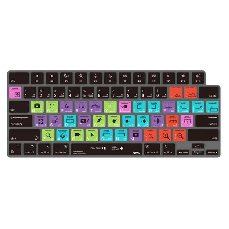JCPal VerSkin Adobe After Effects Shortcuts Keyboard Protector for MacBook Pro 14"/16"(2021/2023),MacBook Air 13"/15"(2022/2023/2024)