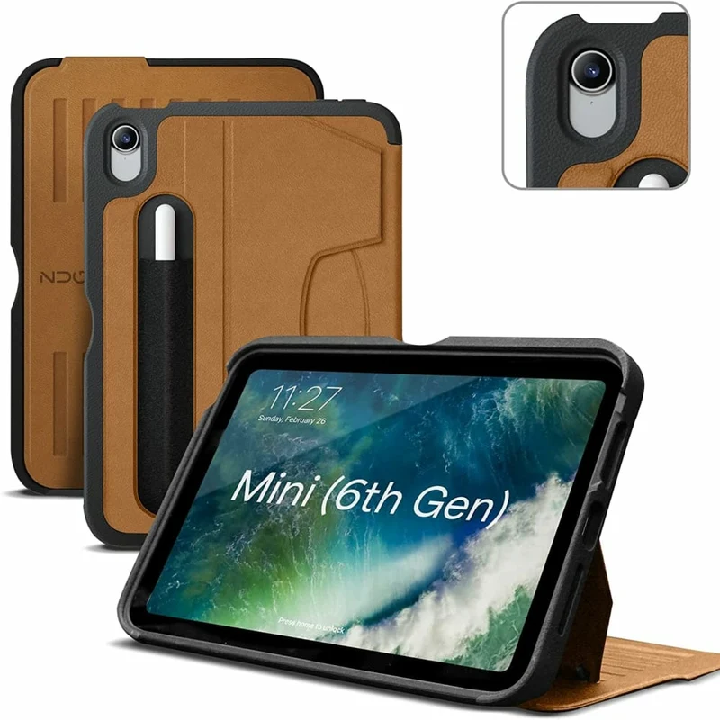 Étui folio magnétique avec support Zugu pour iPad mini 7e génération (A17 Pro) et iPad mini 6e génération 8,3" (2021) - Marron (Cognac)
