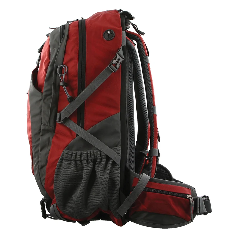Pierre Cardin RFID Backpack Bag Hiking Trekking School Travel Camping Waterproof 57 Litre - Red