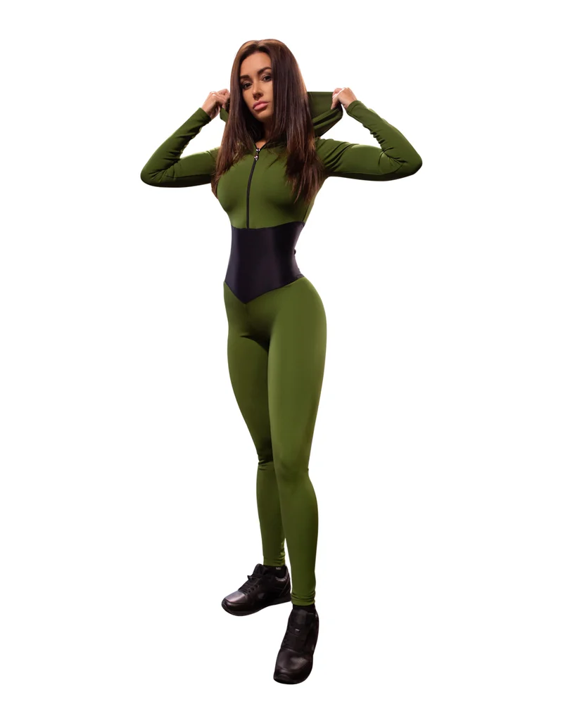 Suit with a hood