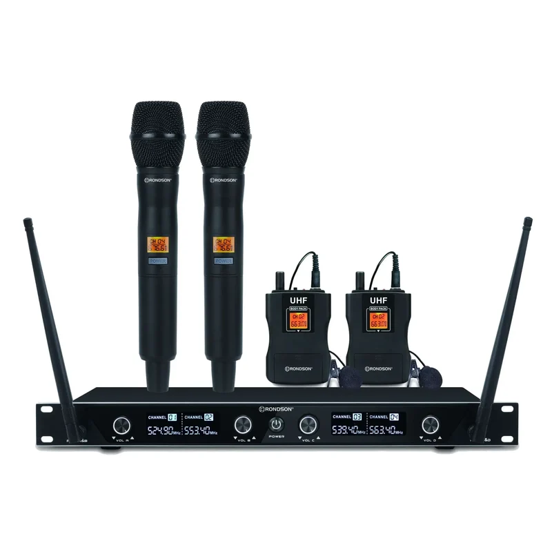 ENSEMBLE RÉCEPTEUR UHF AVEC 2 MICROPHONES MAIN ET 2 MICRO-CRAVATES