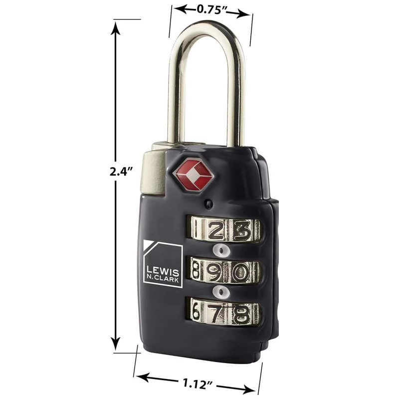 Lewis N Clark 2x TSA Combi Lock Travel Luggage Padlock - Black