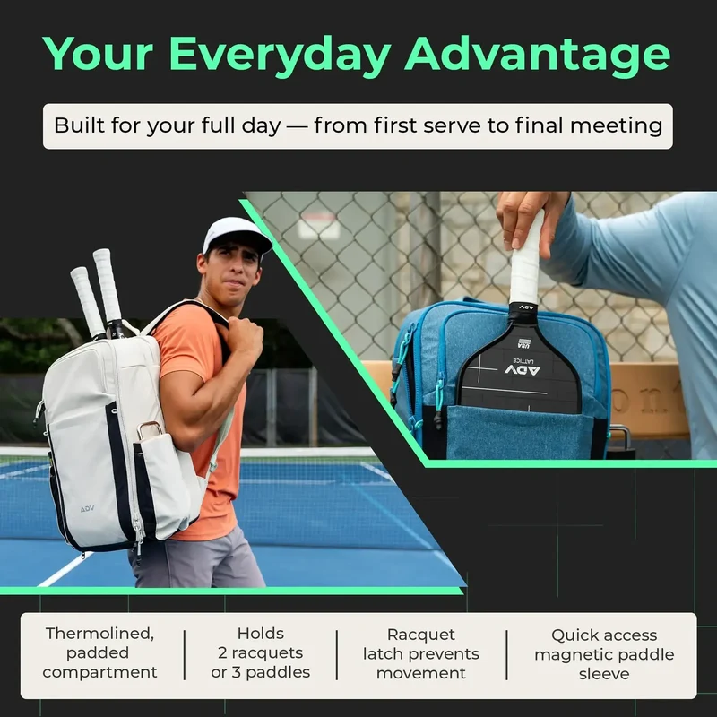 ADV 32L Flex Backpack Bag for Tennis and Pickleball with 16" Laptop Sleeve in Midnight/Grey