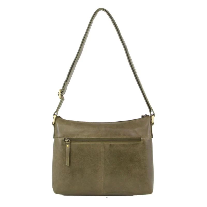 Pierre Cardin Womens Leather Perforated Cross Body Bag with Stud Detailing Travel - Olive